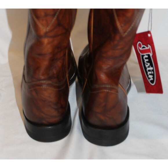 JUSTIN MEN'S DEERLITE ROPER LEATHER BOOTS BROWN MARBLE SZ 6.5 EE WIDE NWT - Picture 6 of 6